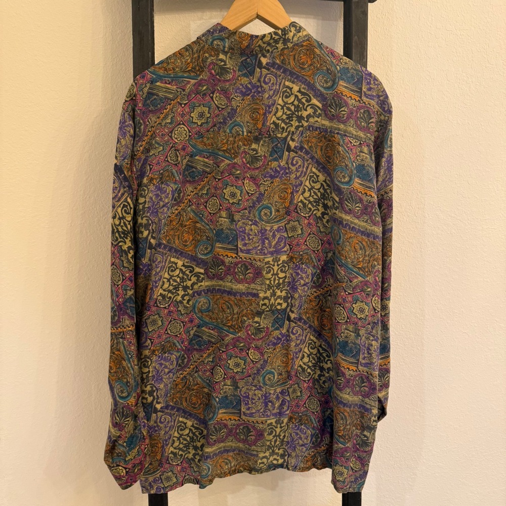 Fierce Vintage 90s 100% silk Abstract Print Button Up Shirt Size L Long Sleeve - Picture 4 of 6